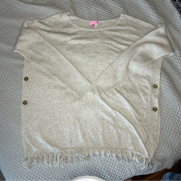 Lilly Pulitzer Sweaters - Lilly Pulitzer Women's L Ramona Tassel Fringe Side Button Pullover Sweater Gray